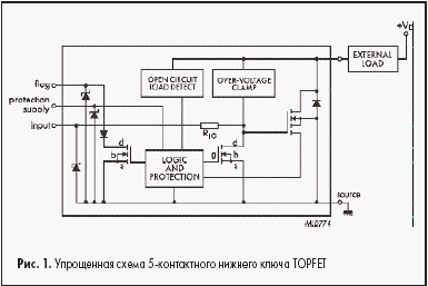 Упрощенная схема 5-контактного нижнего ключа TOPFET