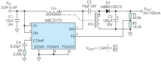 Включение MIC3172 в конфигурации SEPIC